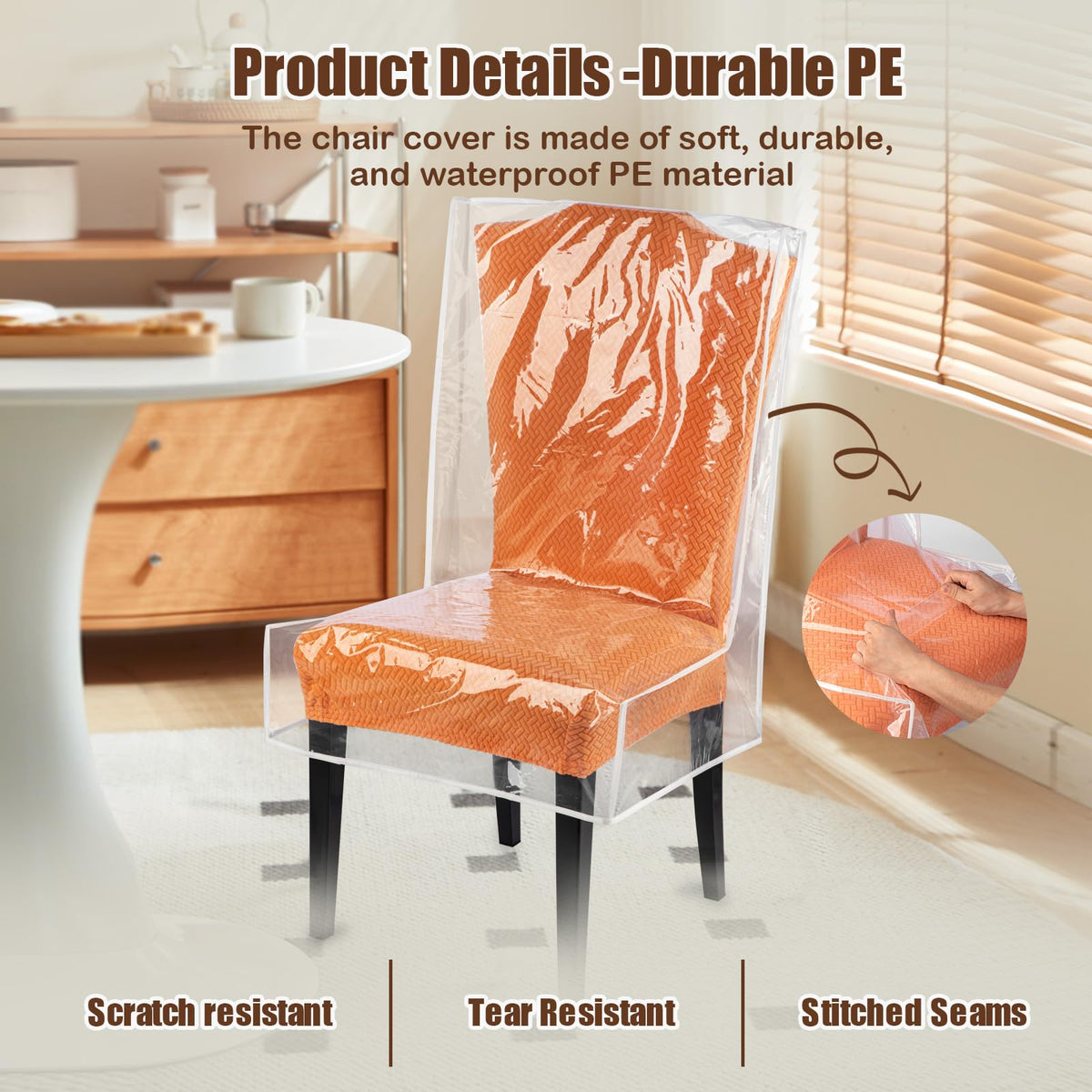 KIPHCA Dining Chair Covers, Waterproof Chair Covers - 4 Pack Clear Plastic Seat Chair Protector for Kitchen Keep Your Chair Away from Water Dust Stain and Pet Claws W/21 x D/18 Fits 16-23" (4)