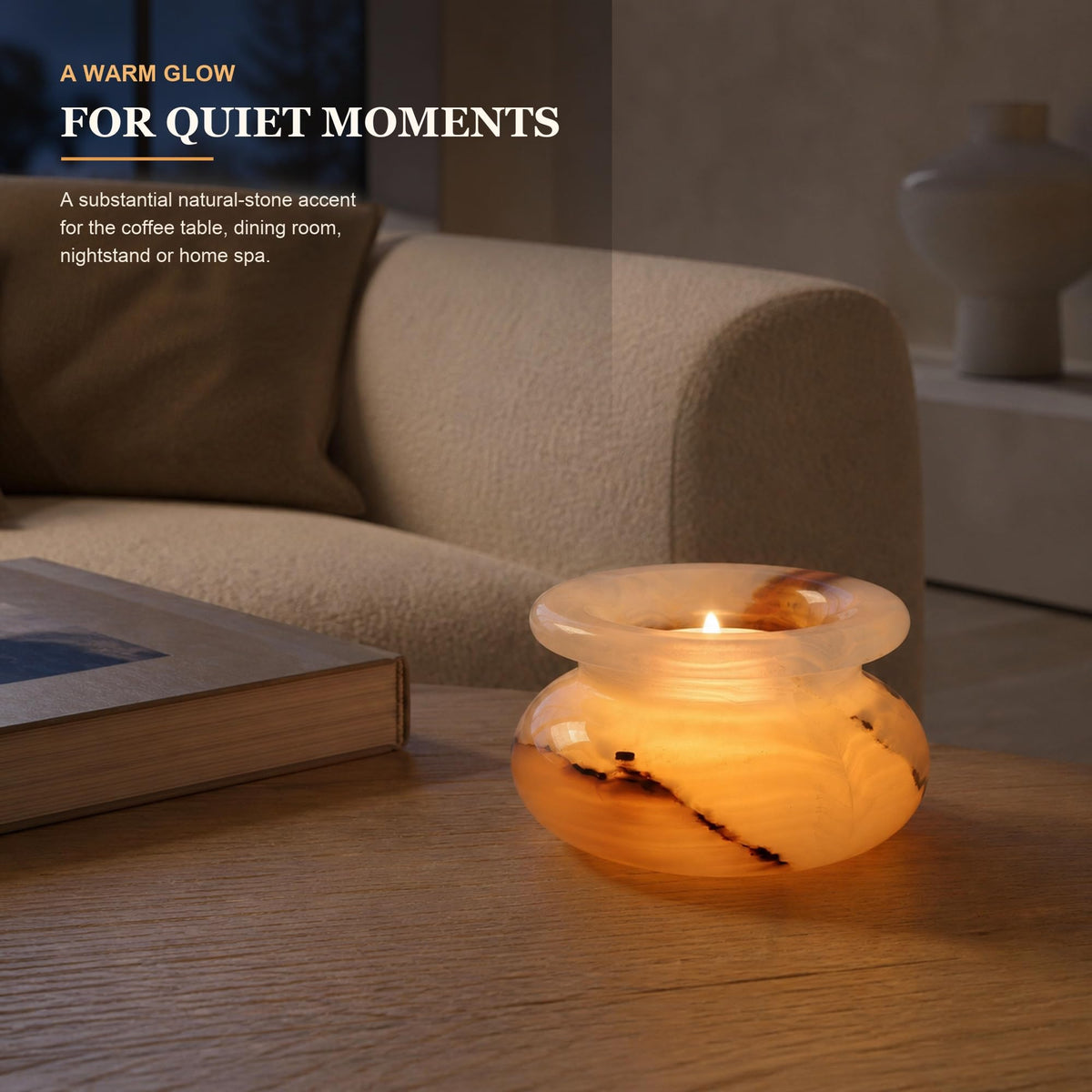 Artsolute Translucent Natural Stone Tea Light Candle Holder, 5.9 Inch