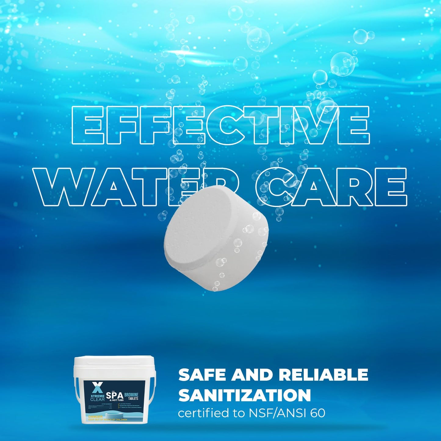 Xtremeclear 5 lbs Bromine Tablets for Spa & Hot Tub – 1-Inch Tablets, Restores Water Clarity, Low-Odor Sanitization Slow-Dissolving, Long-Lasting for Clean Water, 5-Pounds Bucket