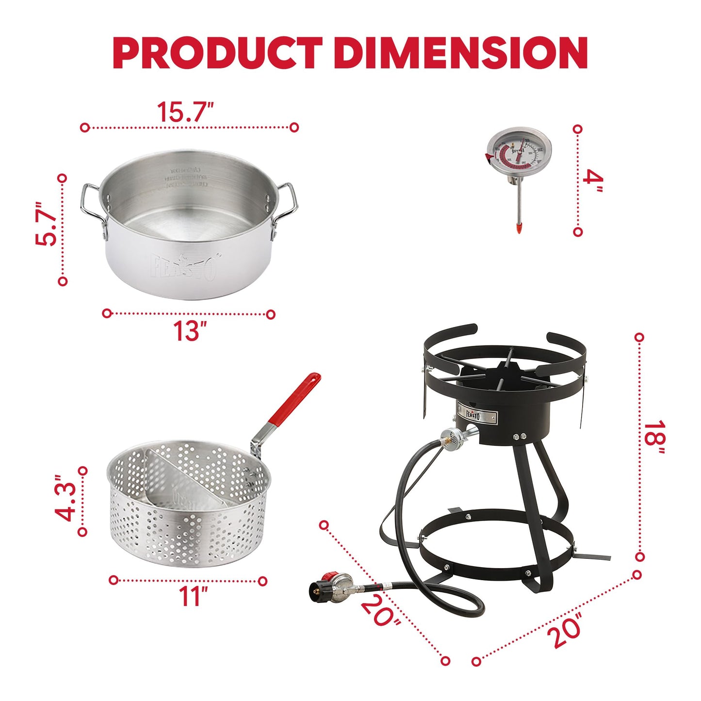 Feasto 10 Qt Outdoor Propane Gas Fish Fryer Pot Kit with Strainer Basket