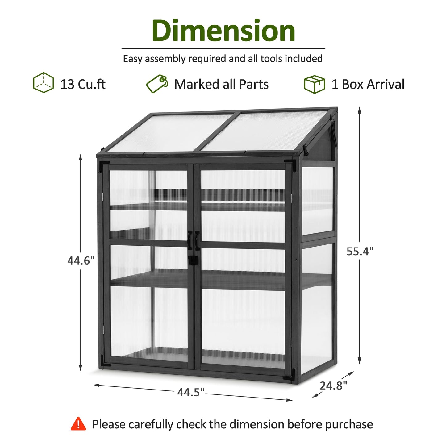 Macrout Cold Frame Greenhouse, Large Wooden Greenhouse Cabinet, Garden Cold Frame with Adjustable Shelves for Outdoor Indoor Use, 1344 (Dark Grey)