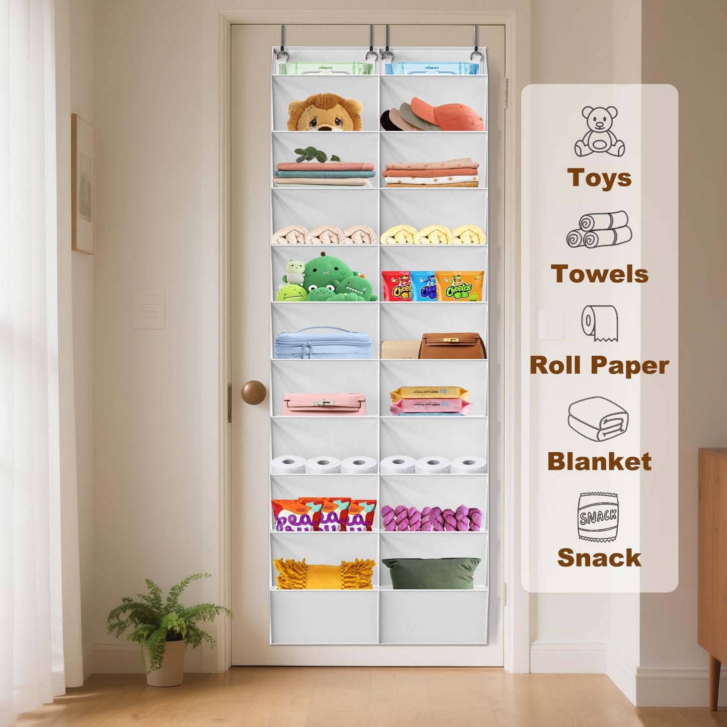 UVIAHOMI 20-30 Pairs Over the Door Shoe Organizer, Clear Pockets Hanging Shoe Storage for Closet, 10-Tier Door Shoes Rack, Handing Shoes Holder Fit All the Family's Sneakers, Boots, Heels, White