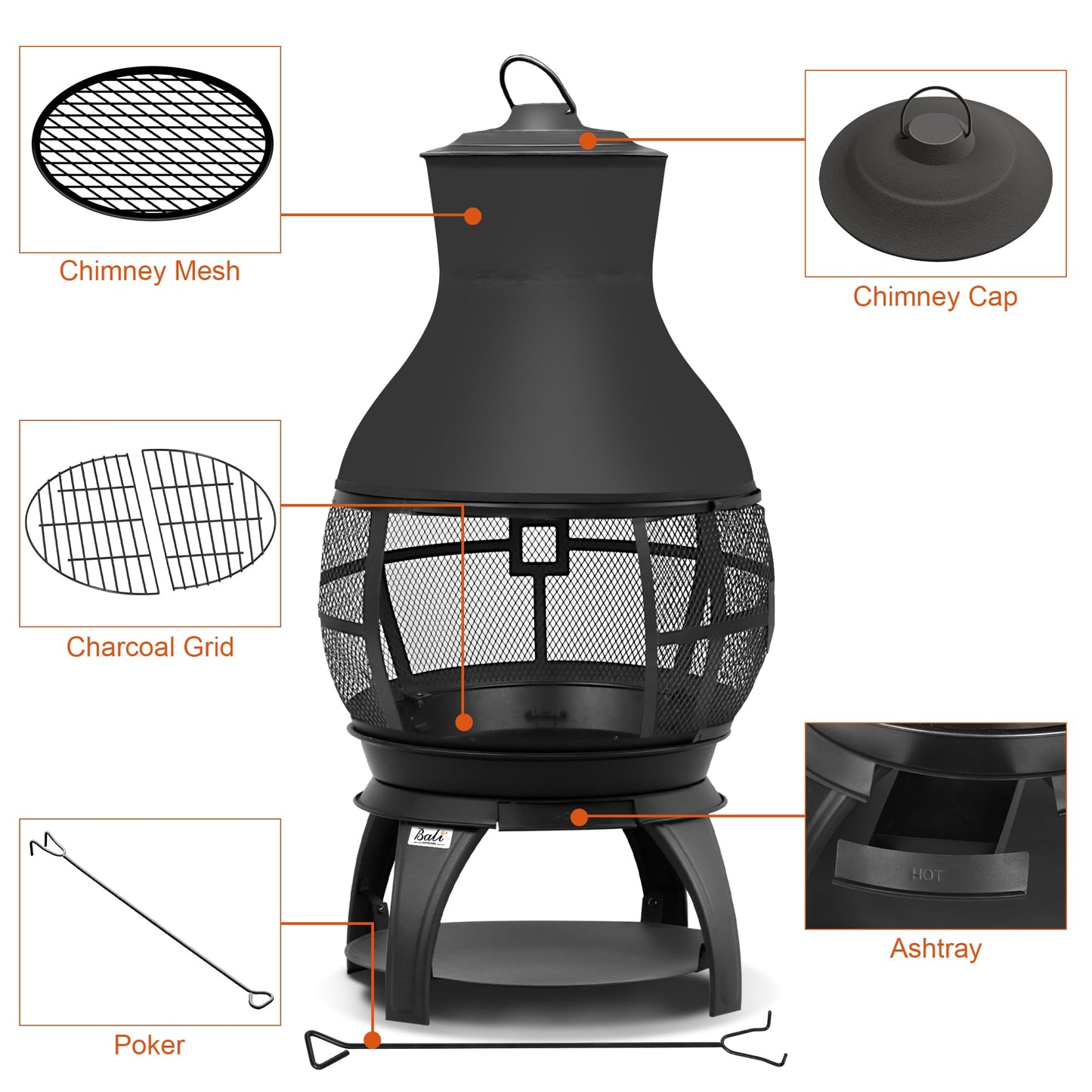 BALI OUTDOORS Fire Pit Wood Burning Chiminea Outside