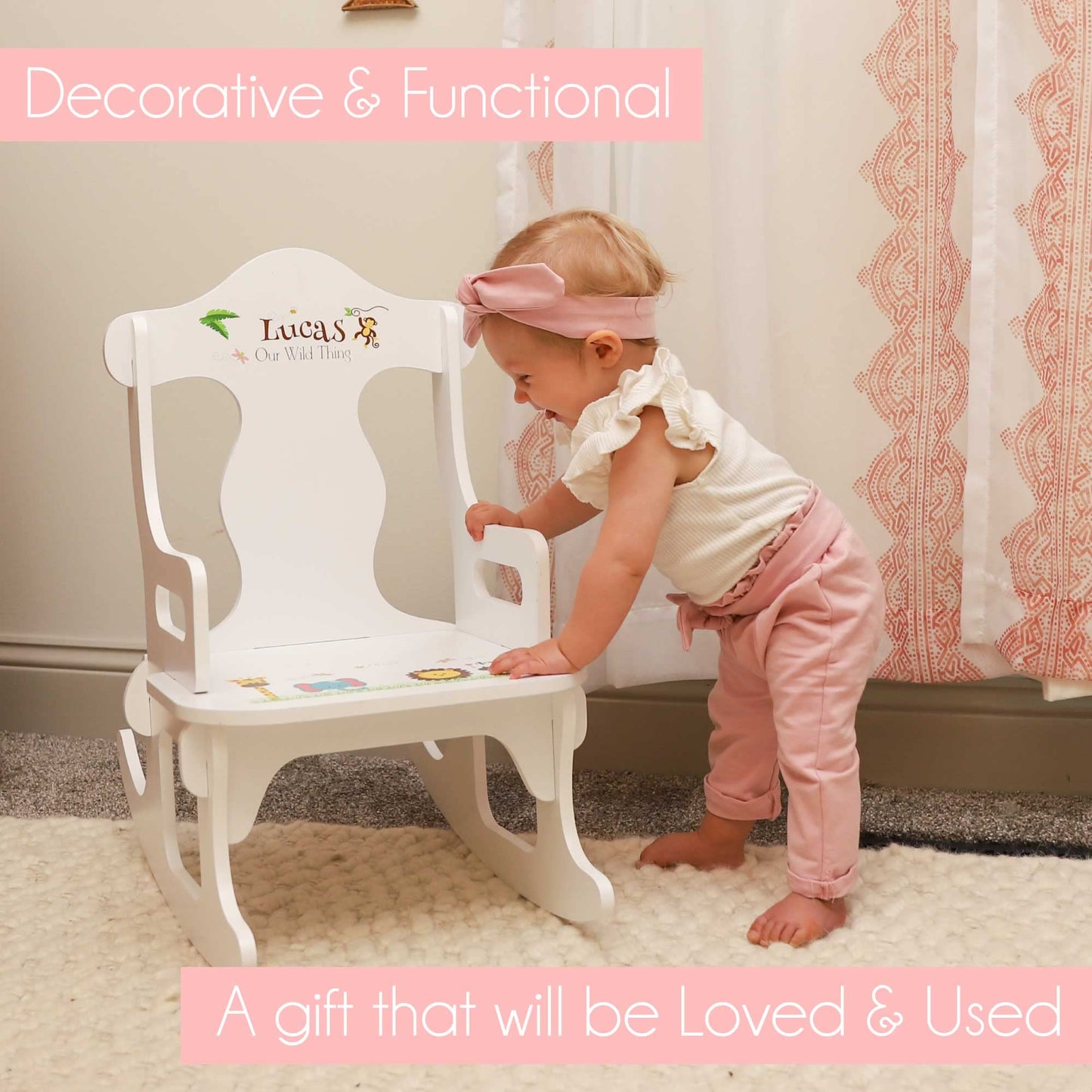 My Bambino Personalized Wooden Rocking Chair for Kids | Toddler Boys Rocking Chair Puzzle Rocker (Woodland) | Custom Name Toddler Chair | Baby Shower & Birthday Gift