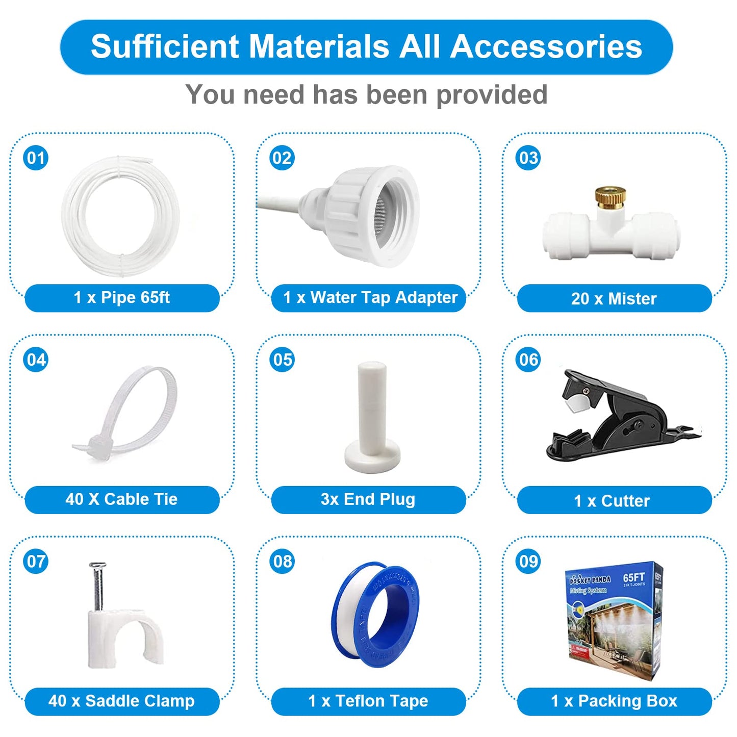 Mister System for Outside Patio, White Misting Kit for Backyard, 65Ft|20M.