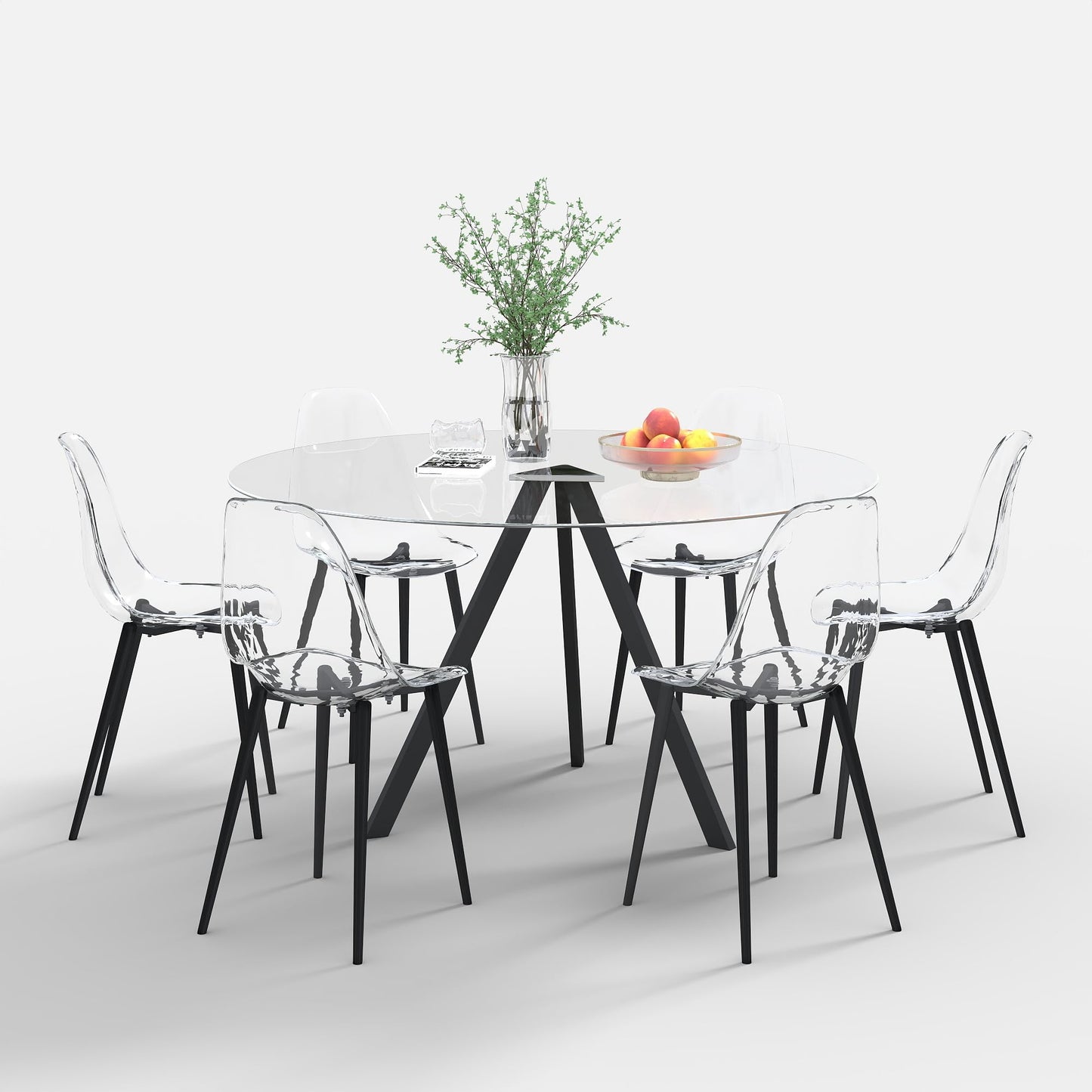 SIZOTA Round Dining Table for 4, 47" Modern Glass Dining Table, Leisure Coffee Table, Kitchen Circle Dinner Table, Saving Space(Black)