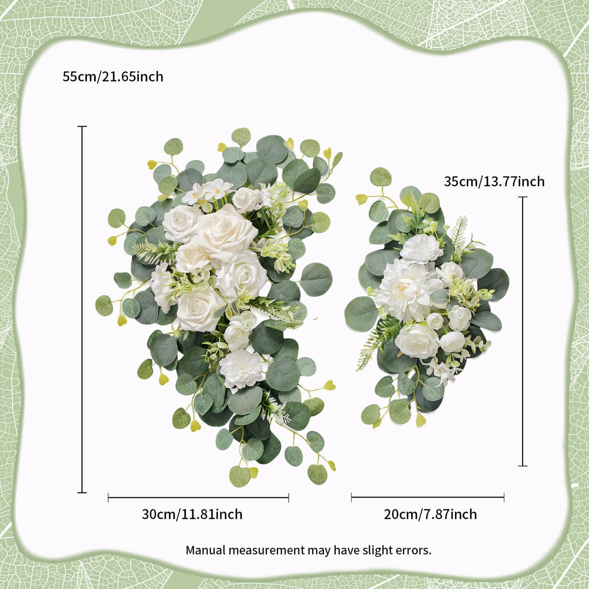Odouzy Artificial Wedding Arch Flowers for Wedding Sign,Set of 2 for Welcome Ceremony Sign,Faux Floral Swags,Wedding, Banquet and Reception Backdrop Floral Decoration (White)