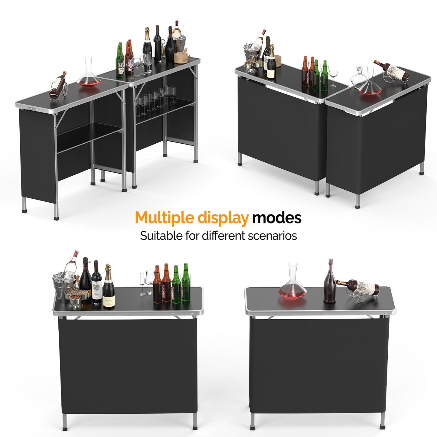 Bonnlo Folding Portable Bar Table, Mobile Bar Table for Events, Party, Camping, Picnic, Tradeshow, Indoor with Black Skirt 39 "L x 34" H