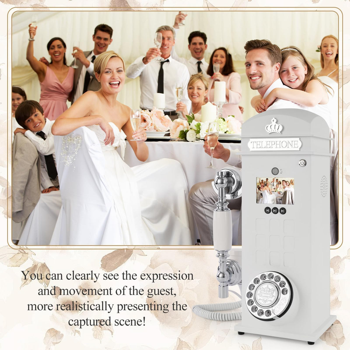 UKBW Video Audio Guest Book Wedding Phone, Record Customized Video Audio Messages, Preserve Your Special Occasions, Ideal for a Variety of Memorable Party Occasions(Crown White)
