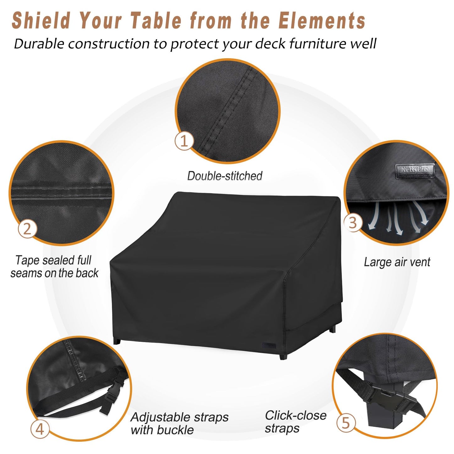 NettyPro Patio Loveseat Sofa Cover Waterproof Heavy Duty Outdoor Couch Furniture 2 Seater Cover, 54" Wx 32" Dx 35" H, Black