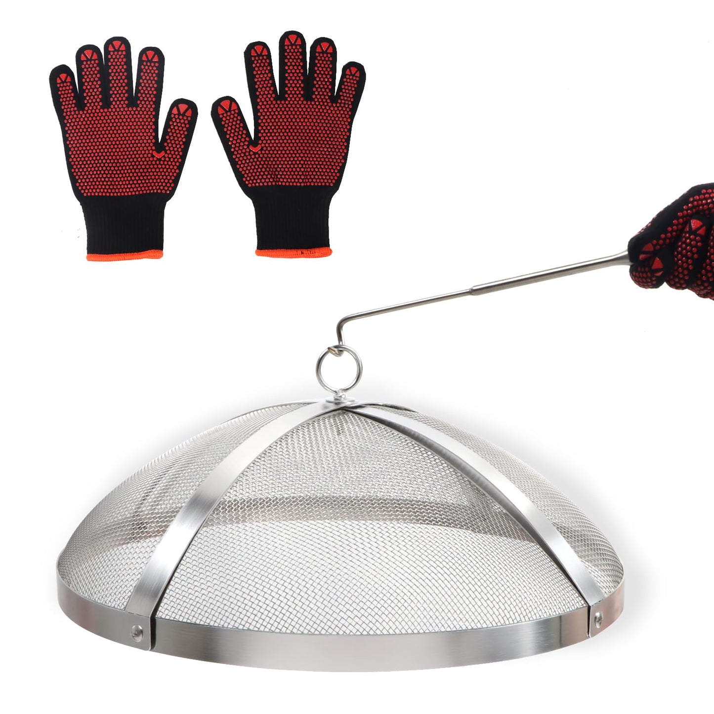 Spark Screen for Solo Stove Bonfire 19.5-Inch, Stainless Steel Mesh Cover with Removable Handle, Fire Pit Spark Guard for Patio, Backyard, Camping
