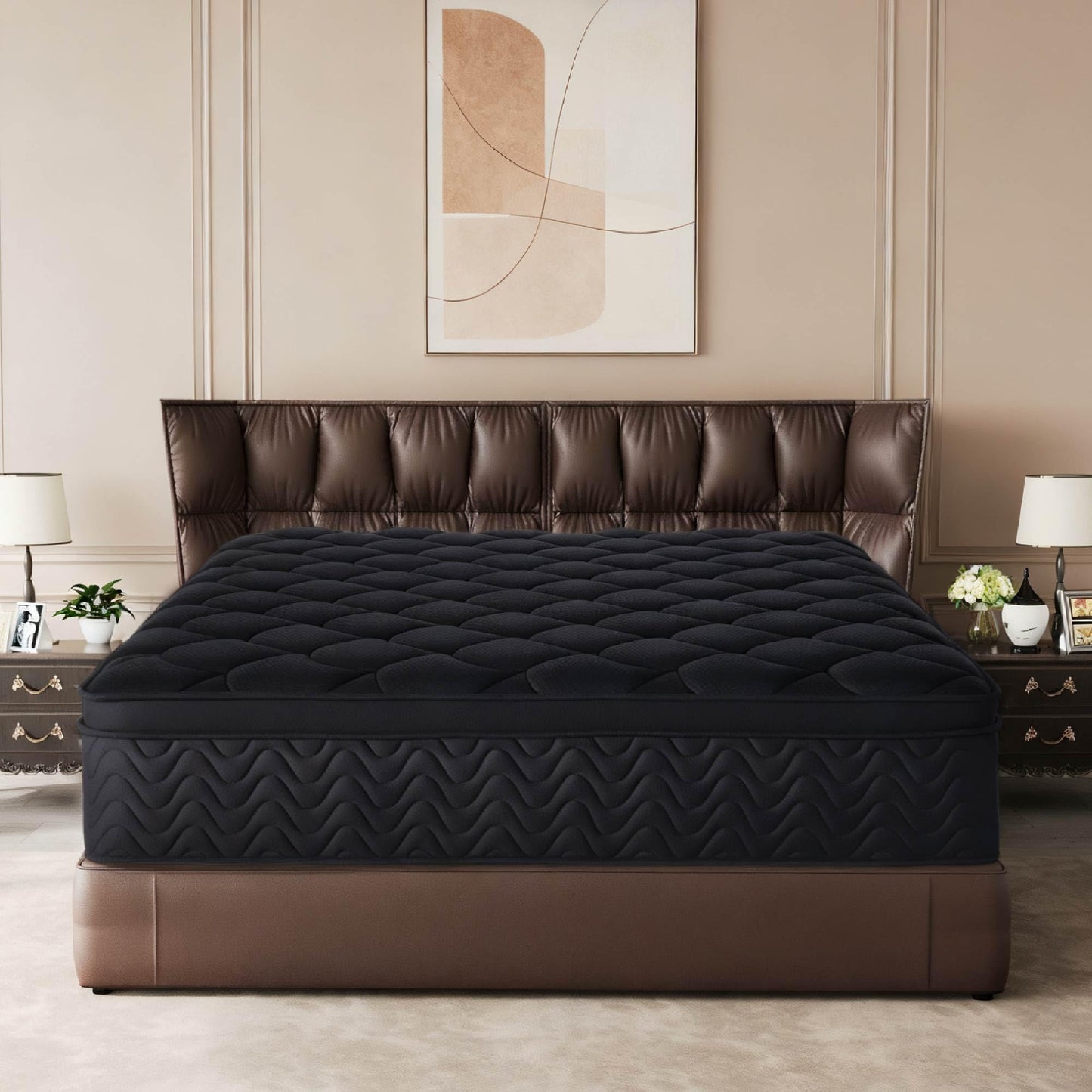 QOFYU 12 Inch Full Size Mattress 54”Wx75”L, Black Individual Pocket Spring Innerspring Mattress with Motion Isolation & Pressure Relief, Mattress in a Box