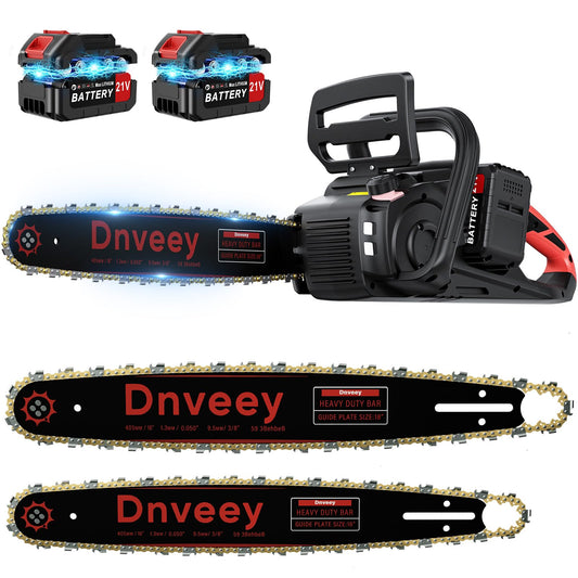 Snoonwee 2100W Battery Powered Chainsaw for Storm Cleanup, 18 and 16-Inch Interchangeable Bars, 42V Max Cordless Electric Chain Saw with Two 4.0Ah Batteries for Backyard Tree Felling (Red Black)