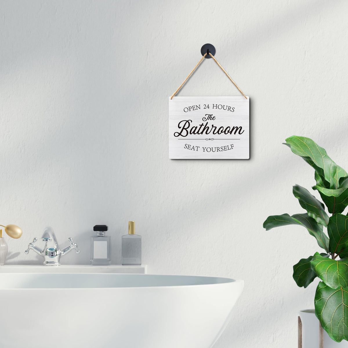 Lacosu Wall Pediments Please Seat Yourself Bathroom Sign,Funny Bathroom Hanging Sign for Restroom Wall Decor,10x8 Inches