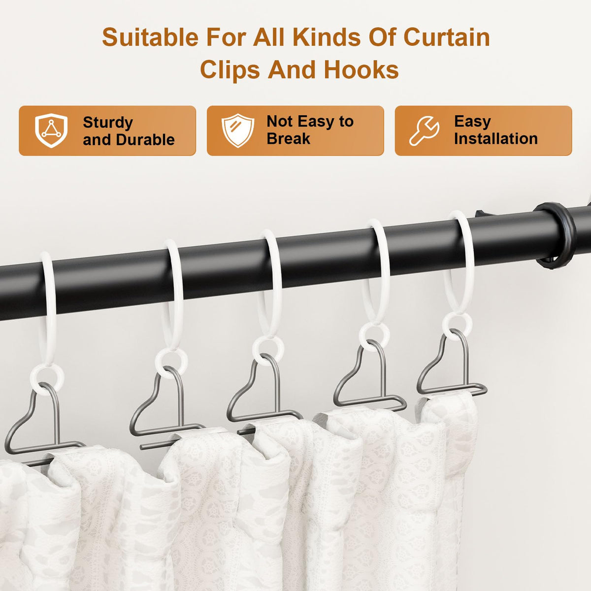 GASRONS 50 Packs White Metal Curtain Rings with Eyelets, 1.25 inch Inner Diameter Drapery Rings Apply for Curtain Rods(Fits Up to 1-Inch Rod)