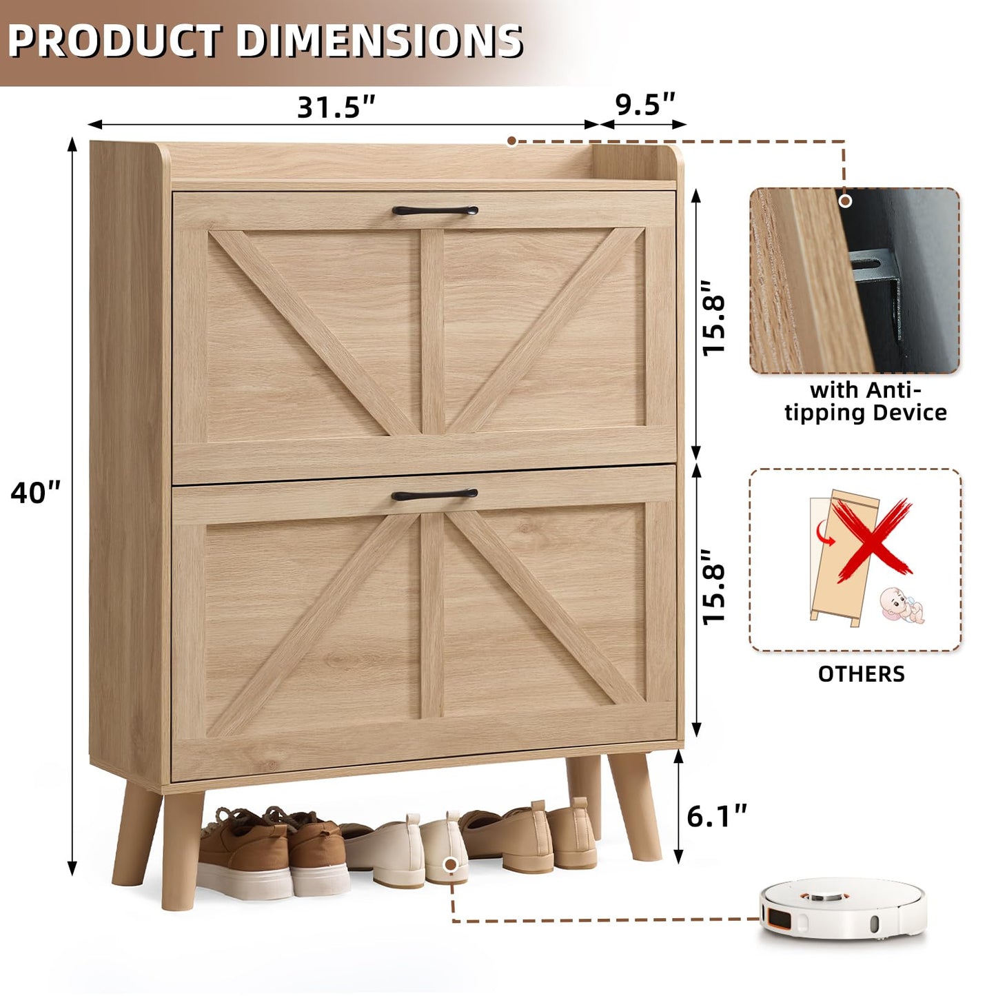 LEYAOYAO Shoe Cabinet Storage for Entryway with 2 Flip Drawers