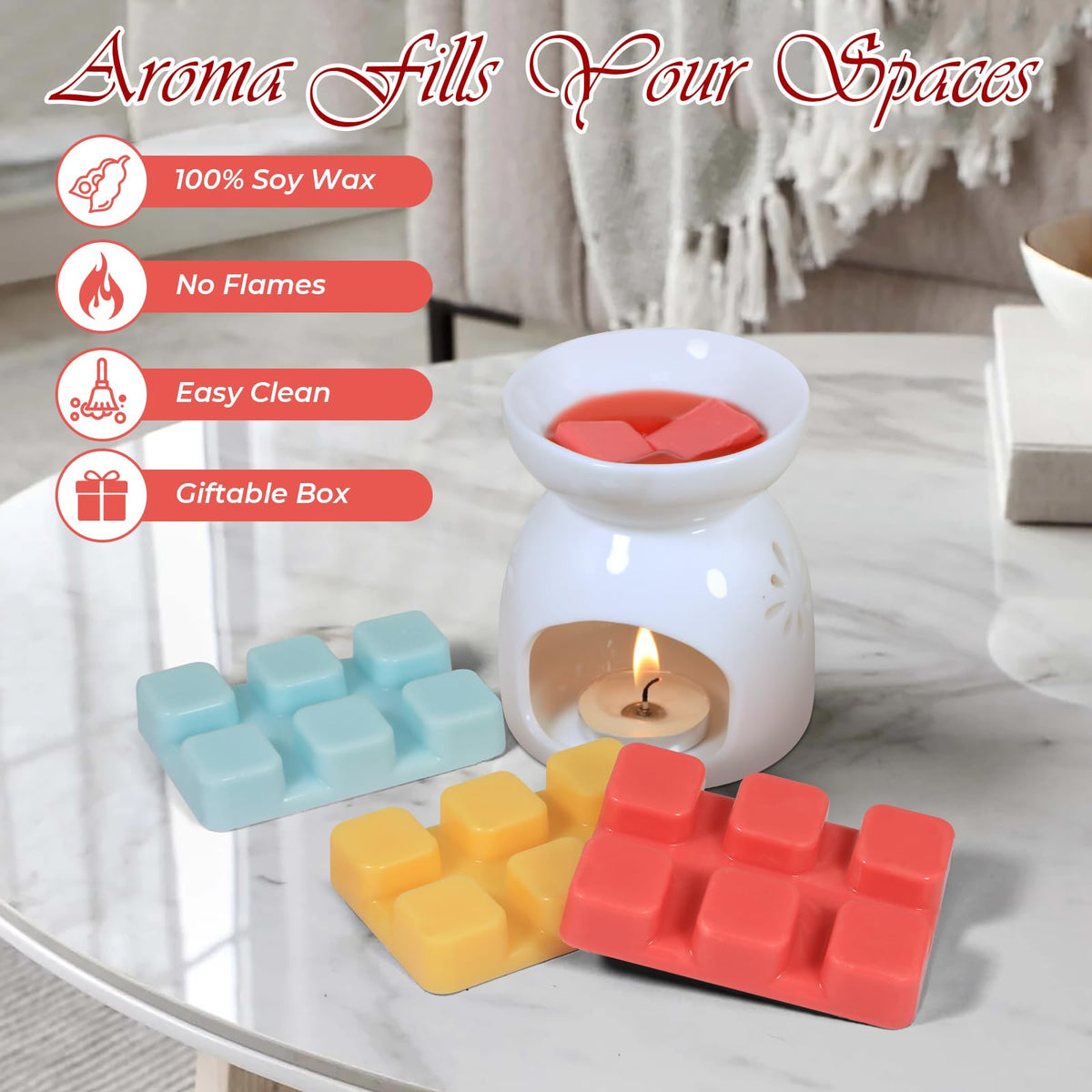 SCENTORINI Wax Melts, Scented Wax Cubes Strong Scent for Wax Warmer, 6 Pack