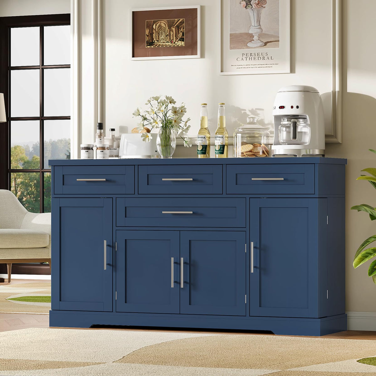 54" Sideboard Cabinet, Kitchen Buffet Cabinet with Storage, Blue