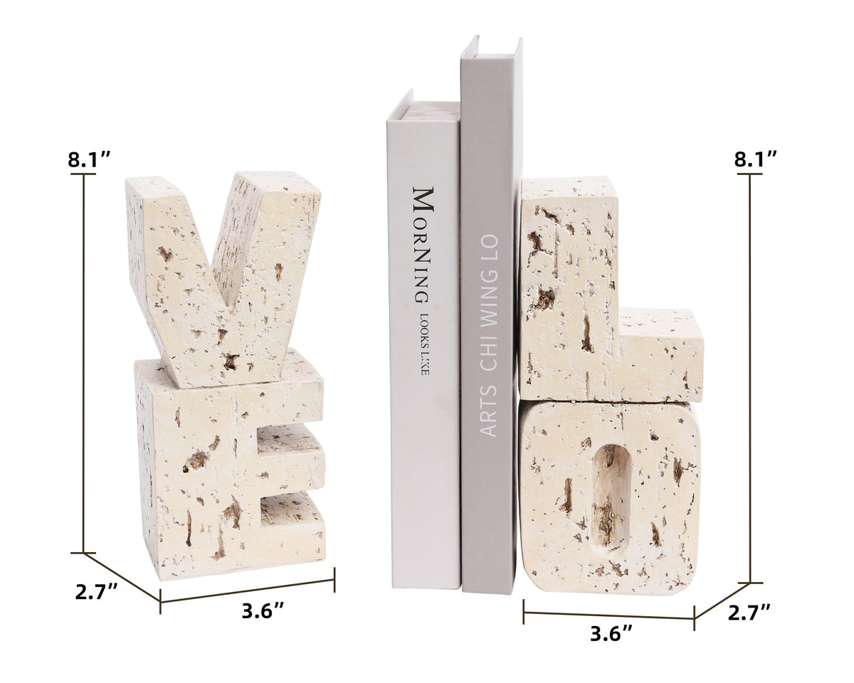 Book Ends Decorative with Love Design,Small Farmhouse Heavy Duty Bookends