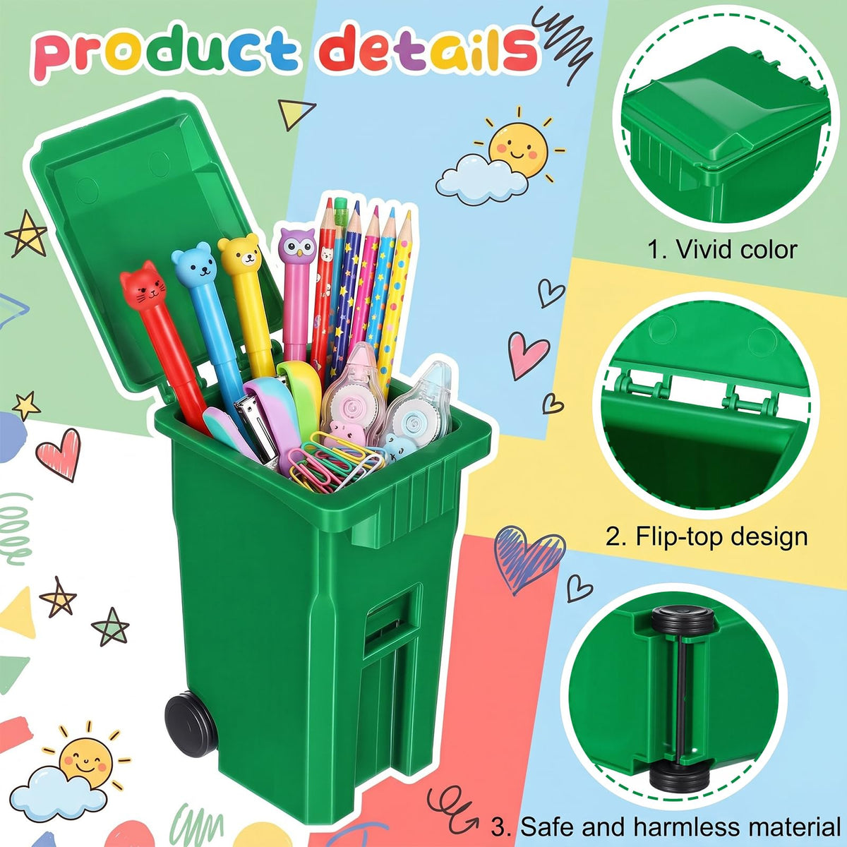 Teyva Daily 8 Pcs Green Mini Trash Cans Desk Garbage Truck Party Favor