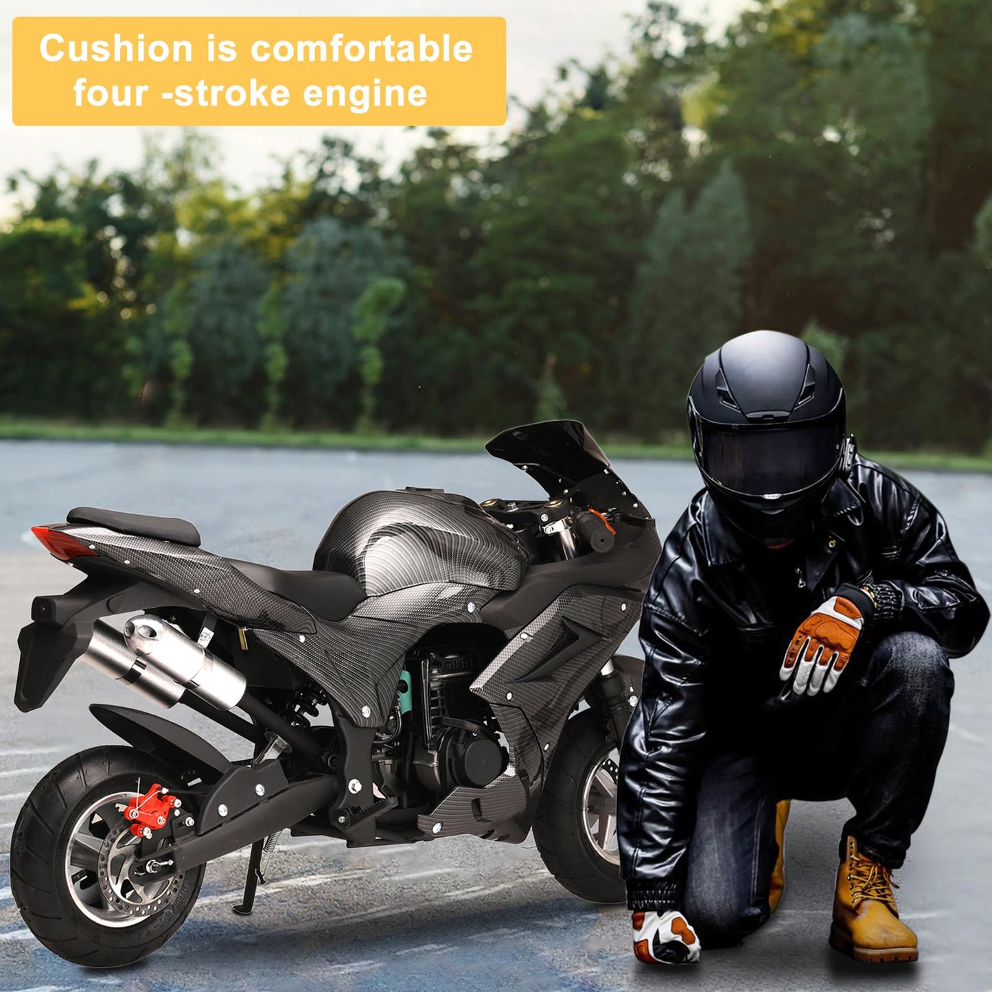 49cc Kids Motorcycle, Mini Dirt Bike, 4-Stroke Dirt Bike with 6.5" Off Road Tire, Gas Power Motocross with Front Rear Disc Brakes, Max Speed 25MPH,Max Load 440 LBS,Gift for 8-14 Kids,Black