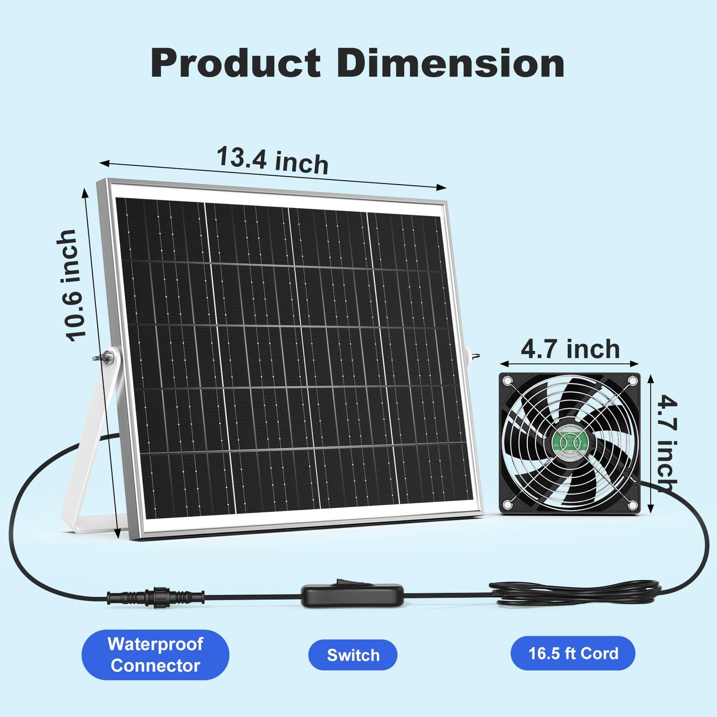 ZIZIWIN Solar Chicken Coop Fan 3 Kit, 25W Solar Powered Greenhouse Fan Outdoor Waterproof, Solar Exhaust & Intake Fans, Strong Airflow for Shed Dog House Circulation Ventilation Cooling, No Battery