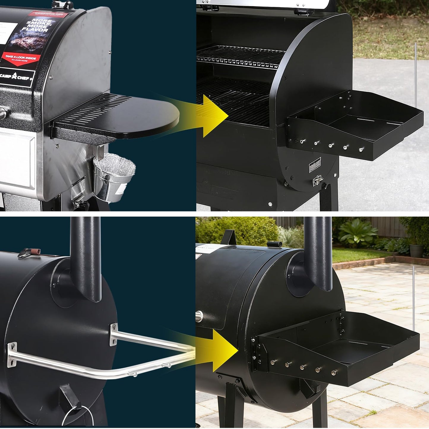 GRISUN Adjustable Folding Grill Side Shelf for Pit Boss 540 & 700FB, Side Prep Table with 5 Tool Hooks for Camp Chef, Char-Griller & Dyna-Glo Grills