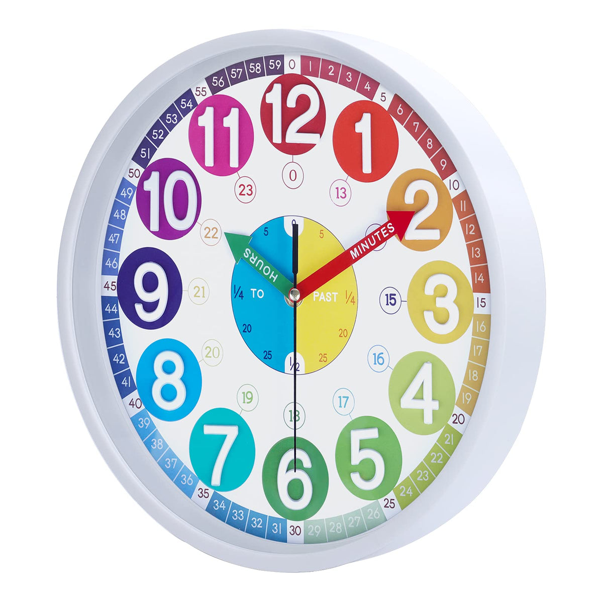 Lafocuse 12 Inch Analog Rainbow Learning Wall Clock Kids Battery Operated