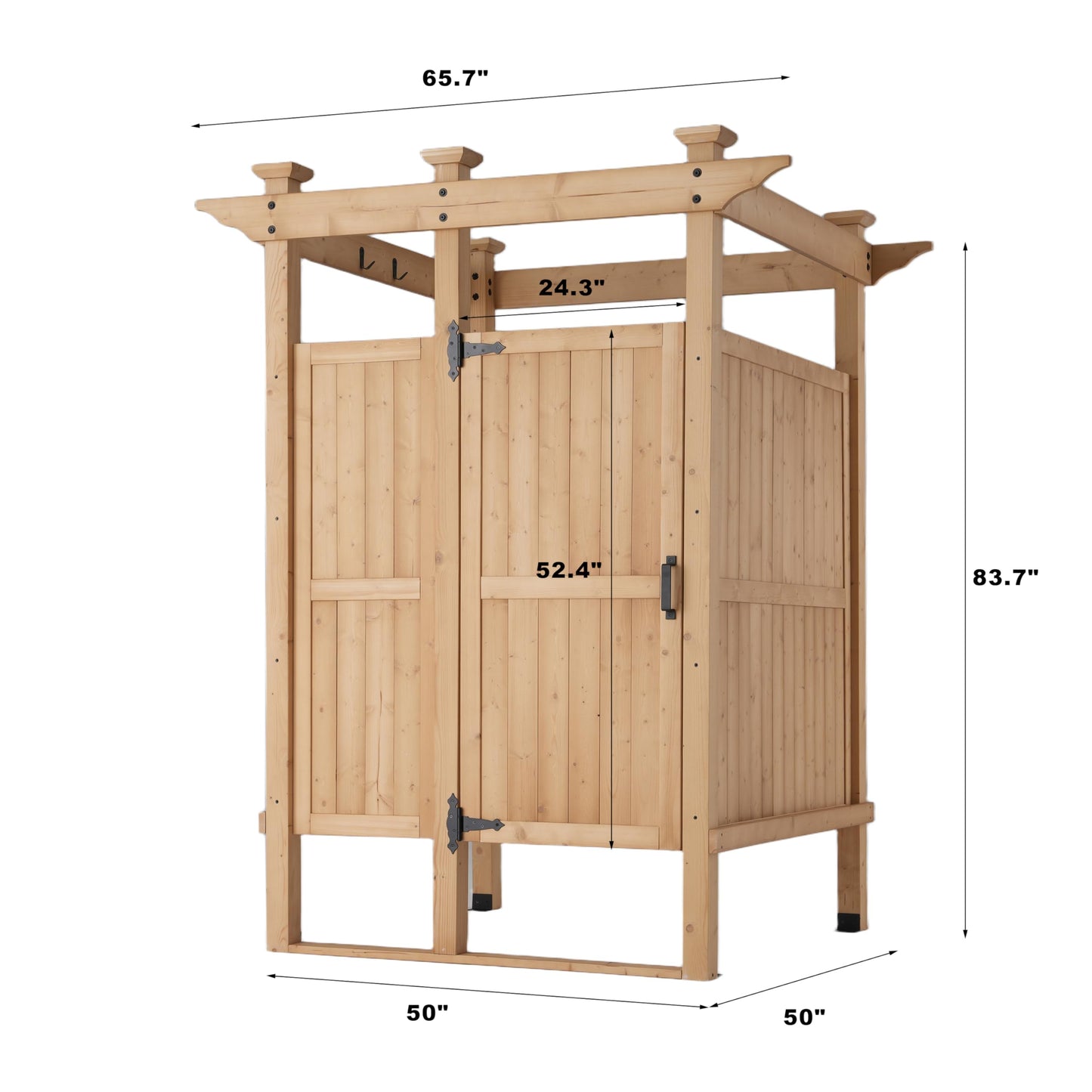 MOUMON Outside Shower Enclosure with Lockable Door, Cedar Wood Privacy Outdoor Shower Stall with Hooks & Shelves, Outdoor Changing Room Wash Station for Pool Beach, Natural, 65.7”D x 65.7”W x 83.7”H