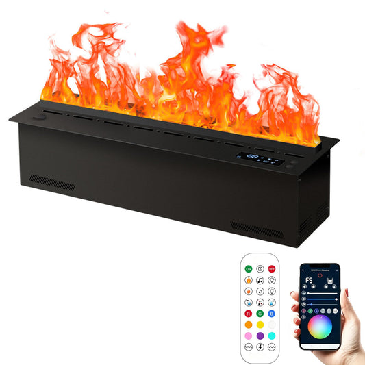 Water Vapor Fireplace Insert,18.5 Inch 3D Fake Fireplace with 16 Million Colors Flame,Smart Tuya APP & Voice Control Ultrasonic Mist Fireplace,Recessed Stainless Steel Artificial Fireplace for Decor