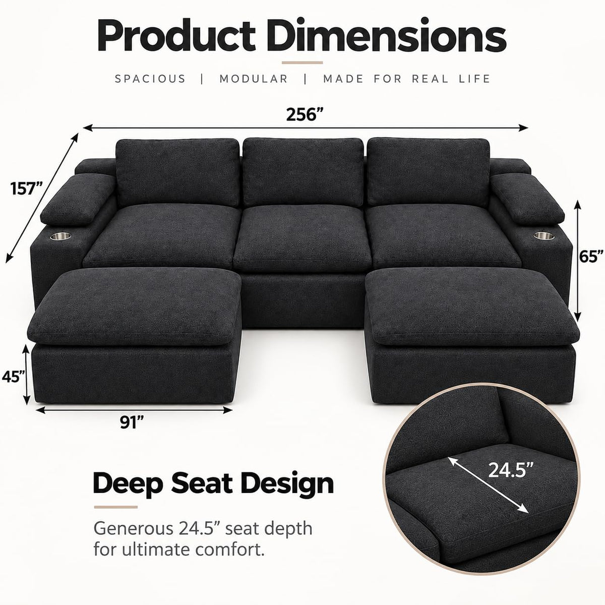 GAOMON Large Sectional Sofa, Deep Seat Modular Couch for Living Room