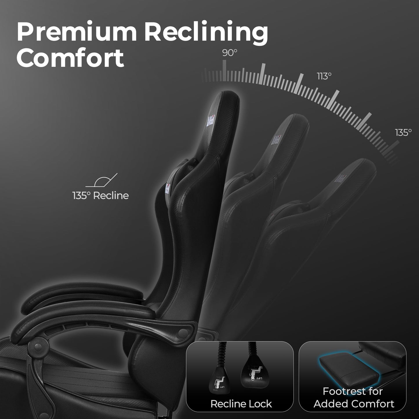 N-GEN GAMING Video Gaming Chair with Footrest Lumbar Support for Home Office High Back Recliner Height Adjustable Ergonomic Comfy Leather Computer Desk Chair (Deep Black)