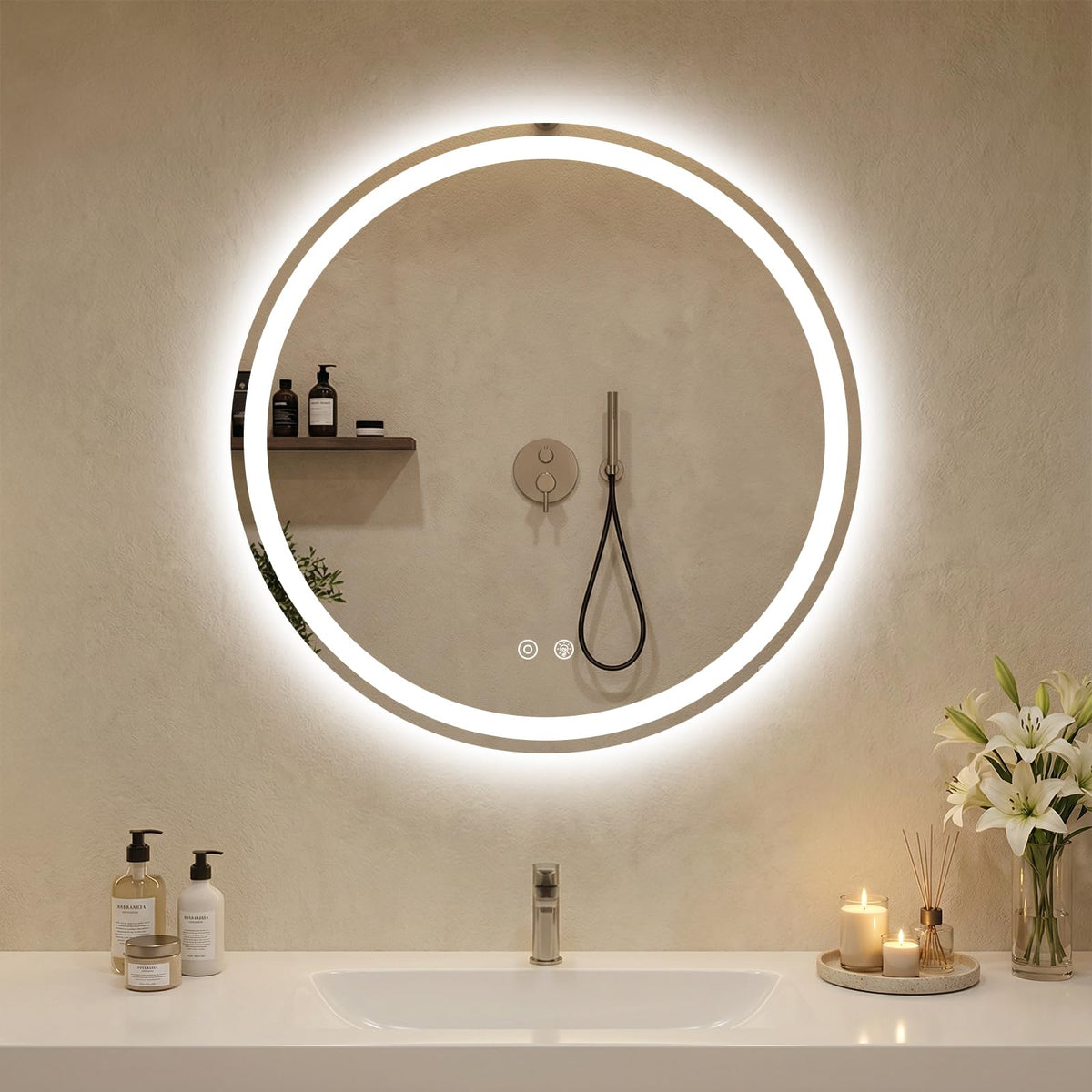 DUMOS 28 Inch Round LED Bathroom Mirror with Lights, Circle Vanity Mirror