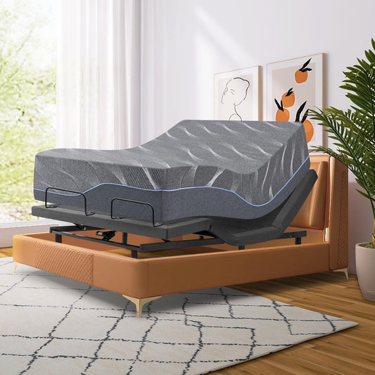 Vipbear Full Adjustable Bed Base with Mattress, 14 Inch Gray Gel Memory Foam Medium-Firm Mattress in Box, Adjustable Bed Frame with Wireless Remote, Smart Electric Bed Frame