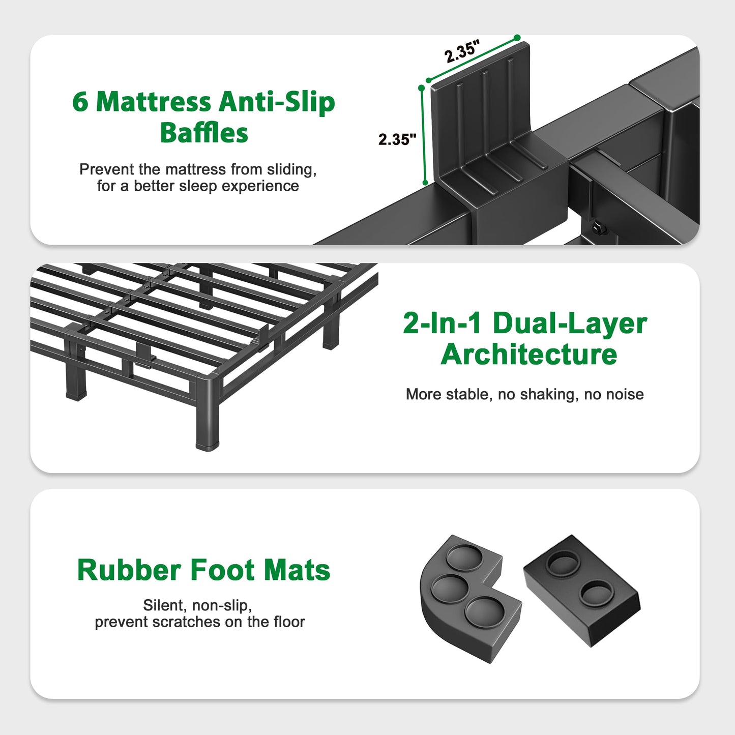 ROIL 7 Inch Full Size Bed Frame, Metal Bed Frame & Box Spring 2 in 1 Platform with Round Corner Legs, 4000LBS Double Layer Low Profile Metal Platform Mattress Baffles, Noise-Free Easy Assembly