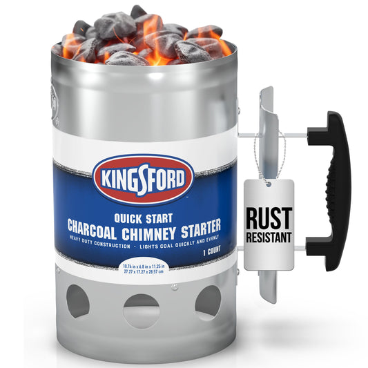 KINGSFORD Heavy Duty Deluxe Charcoal Chimney Starter, Large Capacity Zinc Steel BBQ Fire Starter with Heat Shield and Stay-Cool Handle, Vented Base Air Vents for Fast Even Lighting