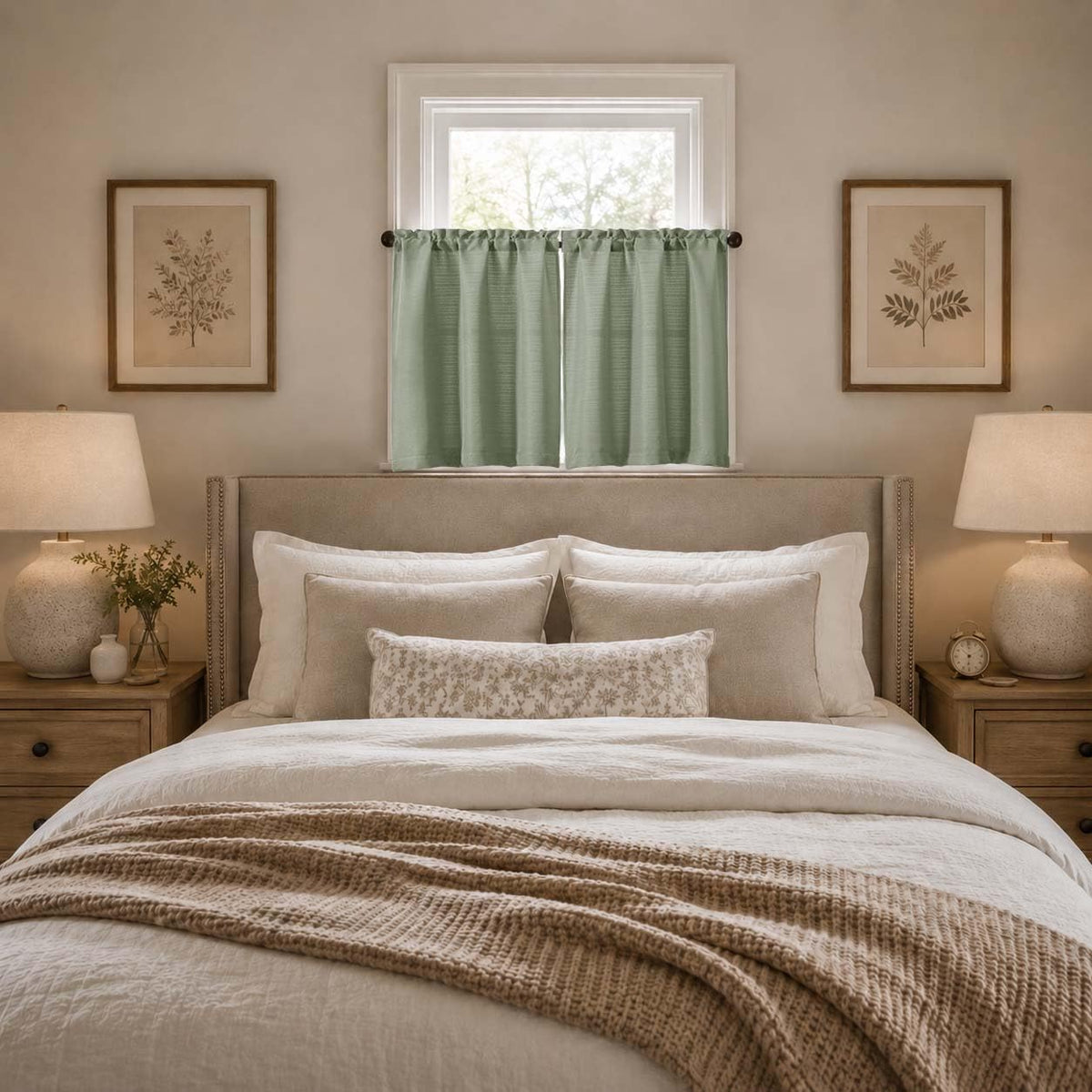 Chyhomenyc Light Green Kitchen Curtains Tier 36 Inch Length, 2 PCS