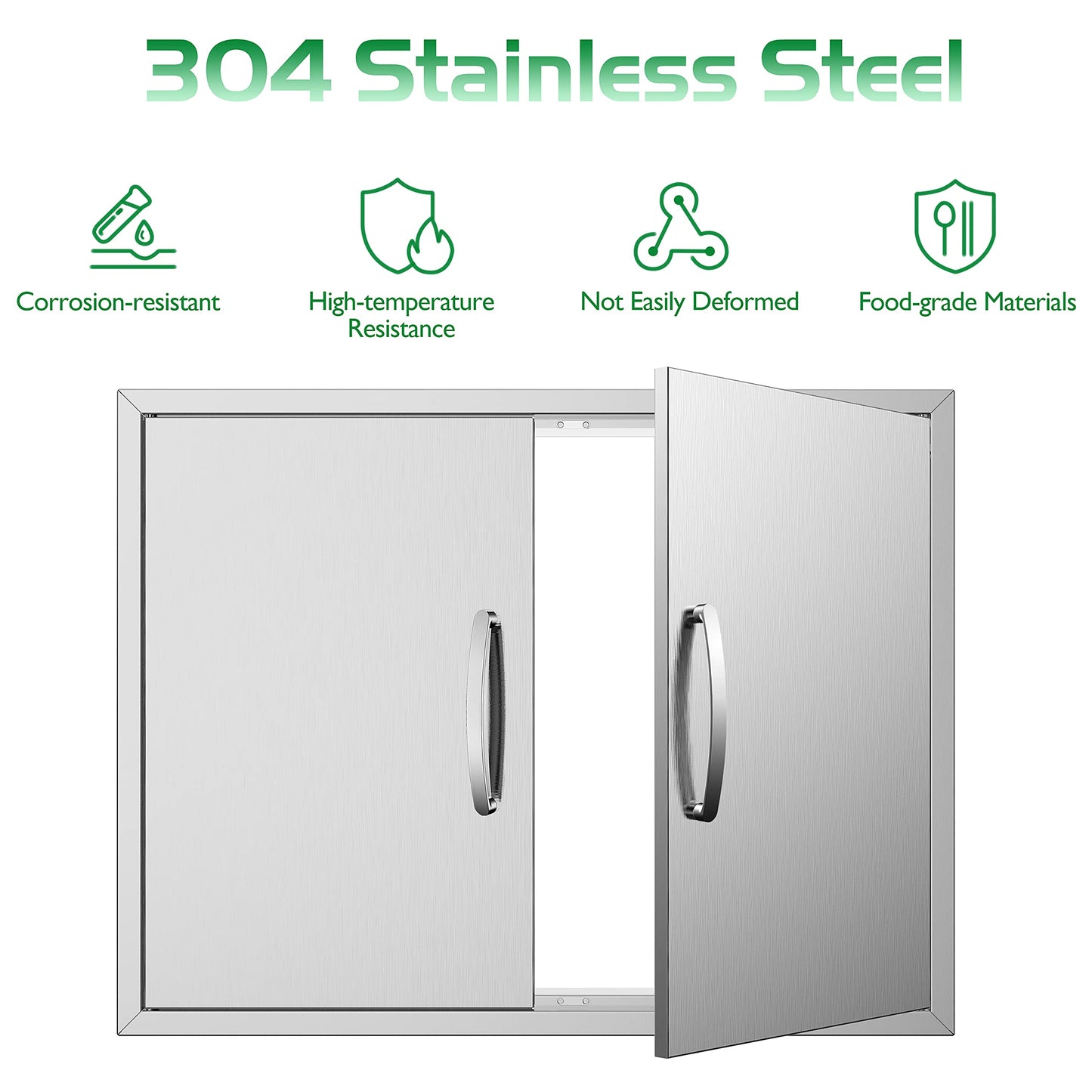 Outdoor Kitchen Doors 30W x 23H Inch, Double BBQ Access Doors 304 Stainless Steel for Outdoor Kitchen Cabinet Grill Station or BBQ Island