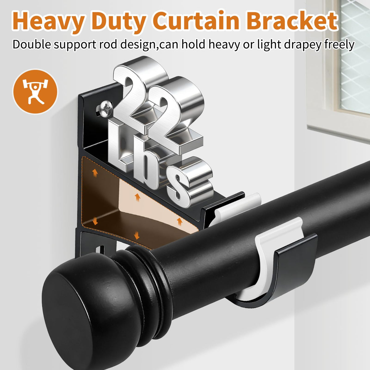 KOLAKO Curtain Rod Bracket, Curtain Rod Holder Hooks for 1 Inch Dia Rod