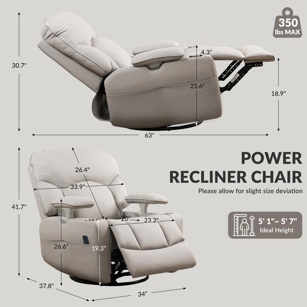 SUNWAVE Power Nursery Rocking Chair with Adjustable Armrests for Nursing
