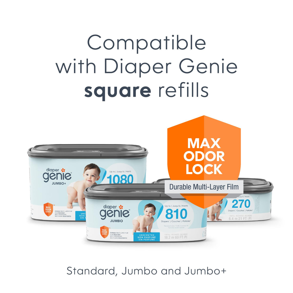 Diaper Genie Classic Diaper Pail Gift Set | Push-N-Lock Odor Control | Includes Starter Refill and Jumbo+ Refill | Holds up to 1,245 Newborn Diapers | Baby Registry Must-Have
