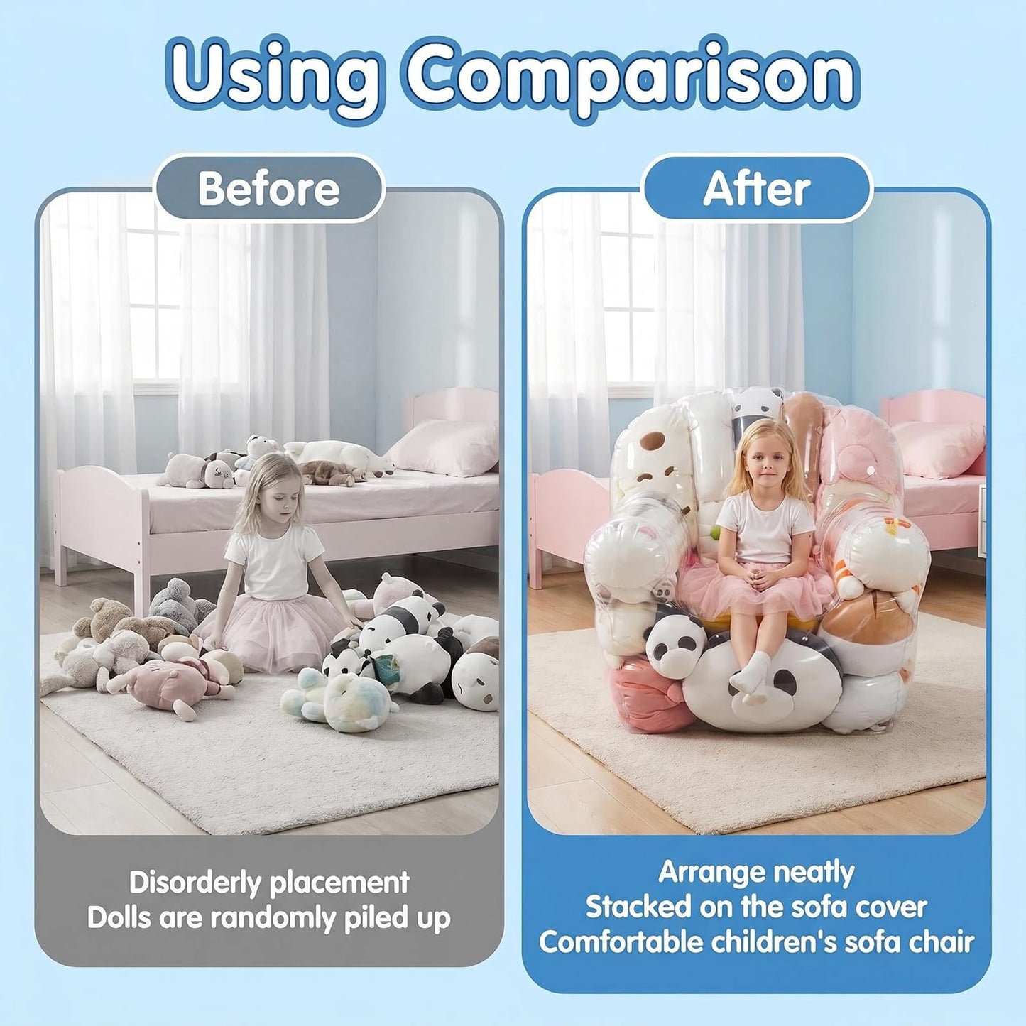 Extra Large Beanbag Chair Cover with Zipper, Clear Stuffed Animal Storage Bean Bag Chair Cover for Kids, PVC Bean Bag Chair Plush Toys Storage & Organizing