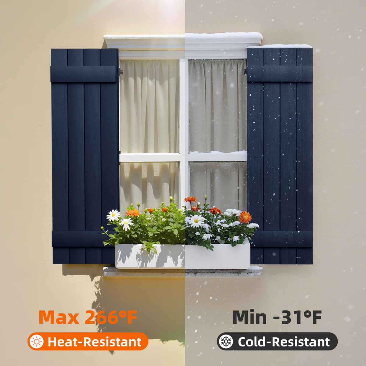 Ortus Collective Exterior Window Shutters - Weather-Resistant Polypropylene, Easy DIY Install - Board and Batten Shutters for Windows Outside, Vinyl, Brick, 14.5"W*55" H, Blue