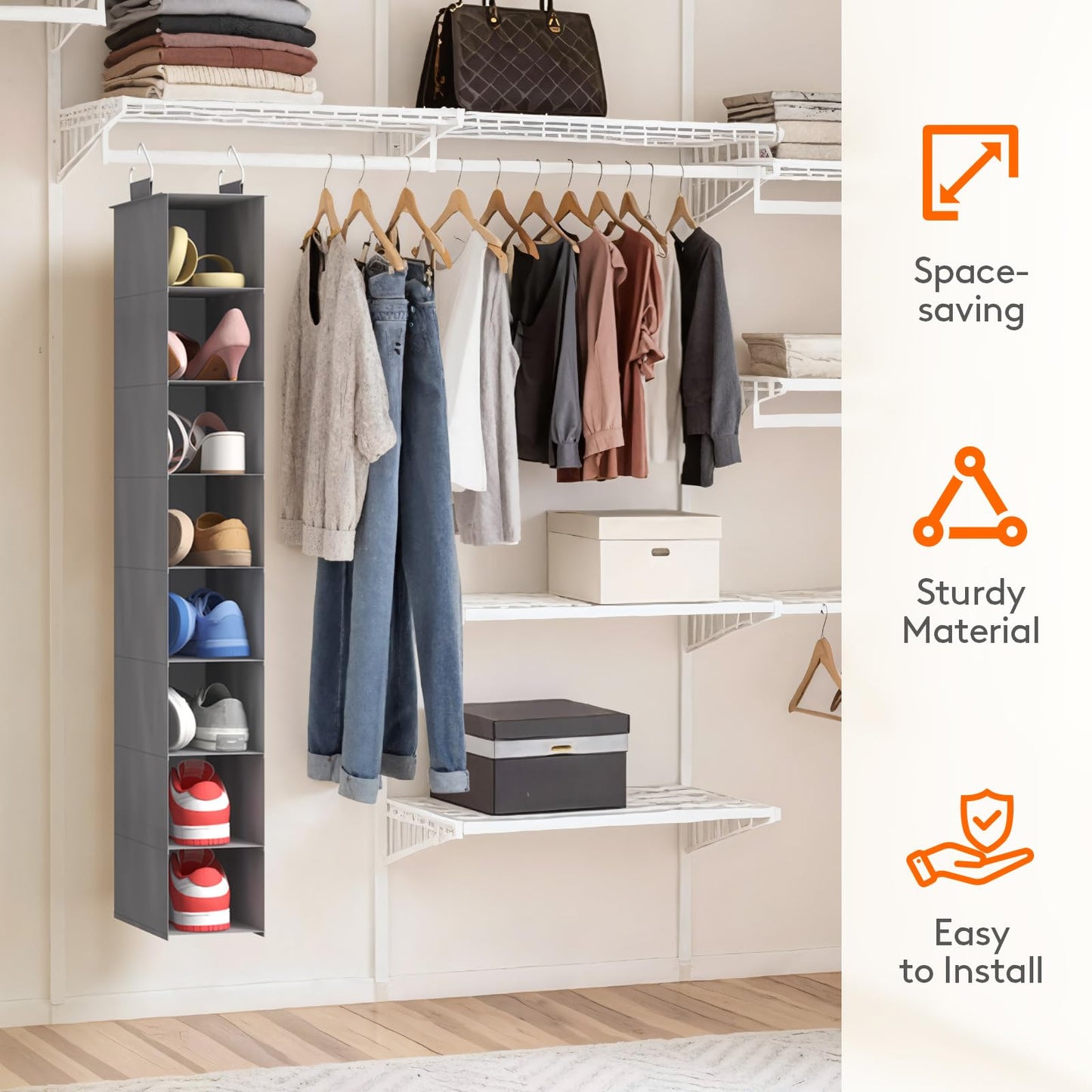 Lifewit 8 Section Hanging Shoe Storage Organizer for Closet Foldable, Gray