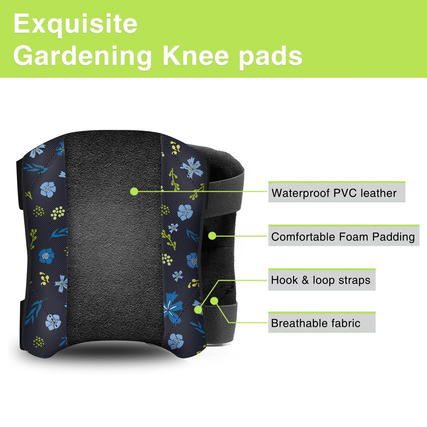Garden Knee Pads for Women, Lightweight Waterproof KneePads for Gardening, Anti Slip Leather Foam Padding Kneeling Pads for Flooring and Carpet Cleaning, House work, Gardening Maintain, Knee Protector, Blue Flower