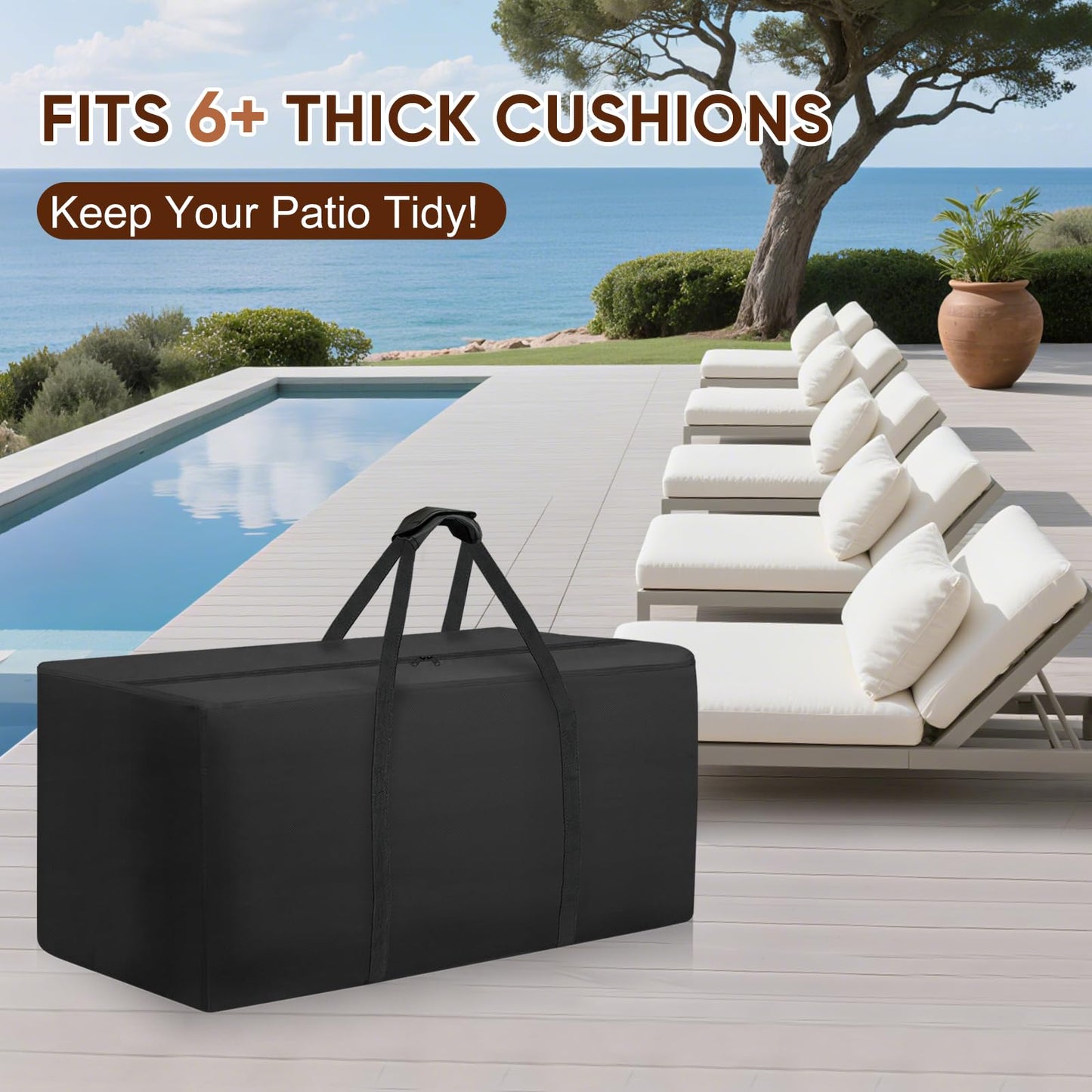 Fentiff Outdoor Patio Cushion Storage Bag - Waterproof Large Patio furniture Cushion Organizer Storage Bag with Handle and Zipper, 68" L x 30" W x 20" H Big Foldable Duffle Cover