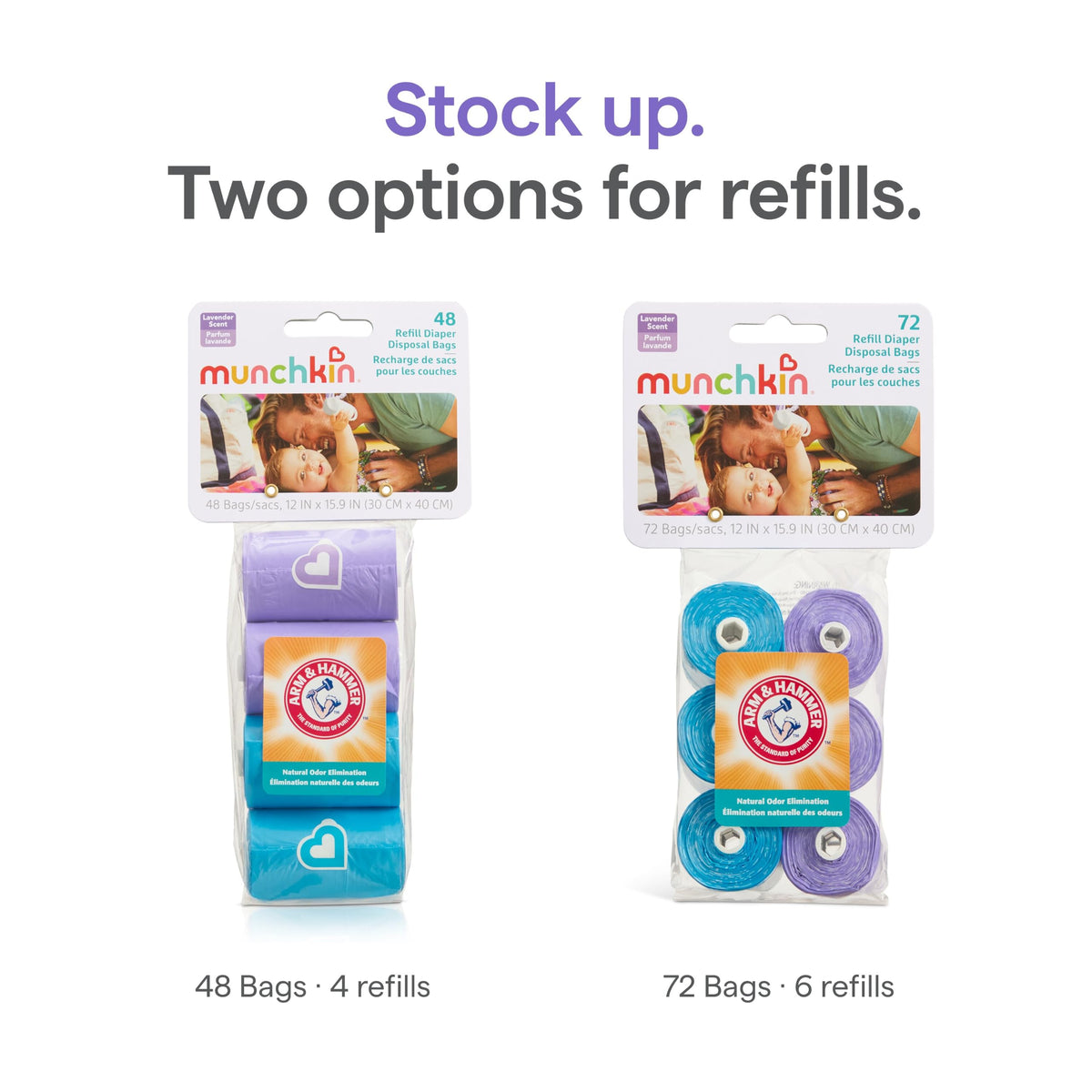 Munchkin Arm & Hammer Diaper Bag Refills, Lavender Scent, 72 Bags