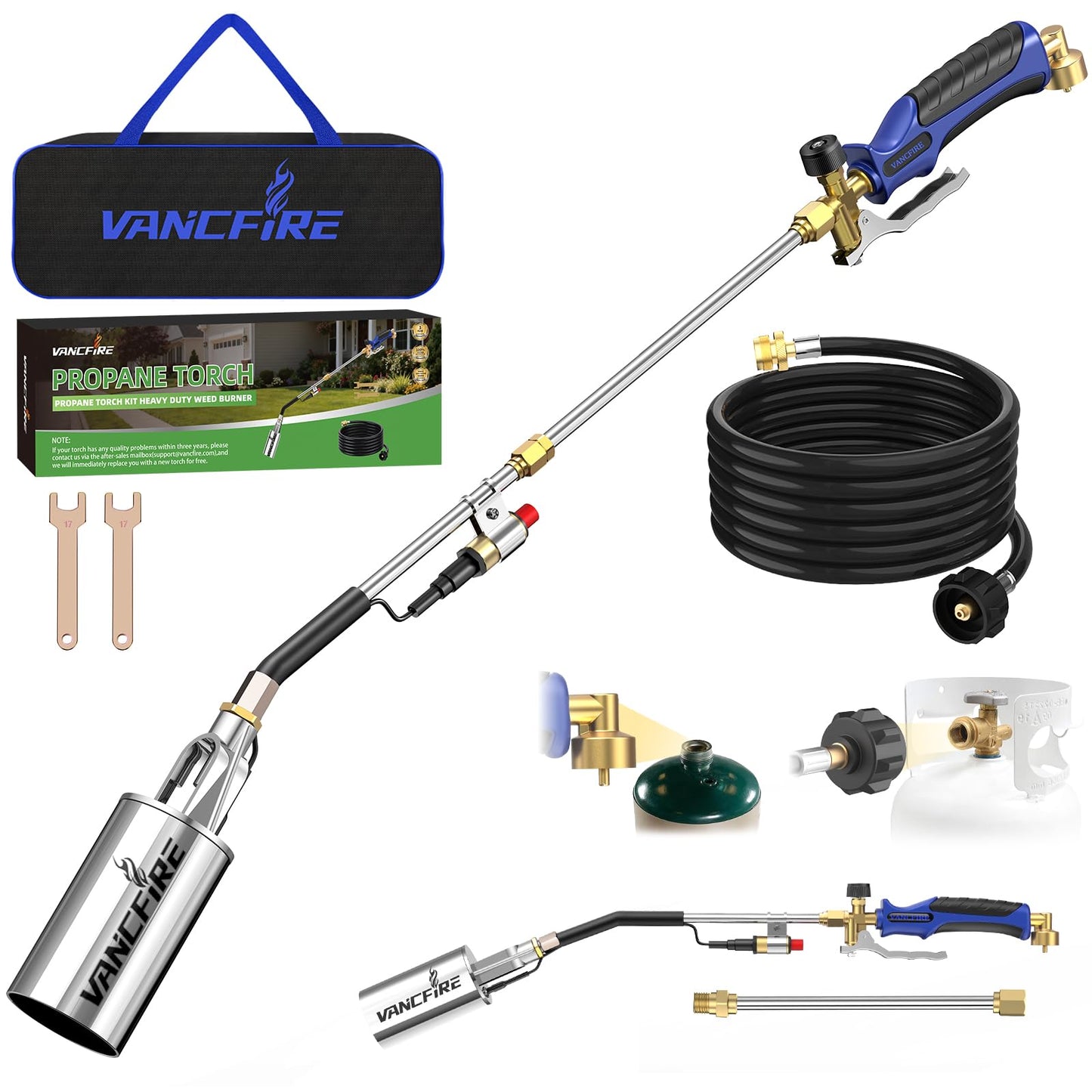 Propane Torch Weed Burner Kit with Storage Bag,35.4" High Output Blow Torch with Long/Short Mode & 12.5FT Hose,Heavy Duty Flamethrower with Turbo Trigger for Weeding,Asphalt Melting,Ice Snow Melting