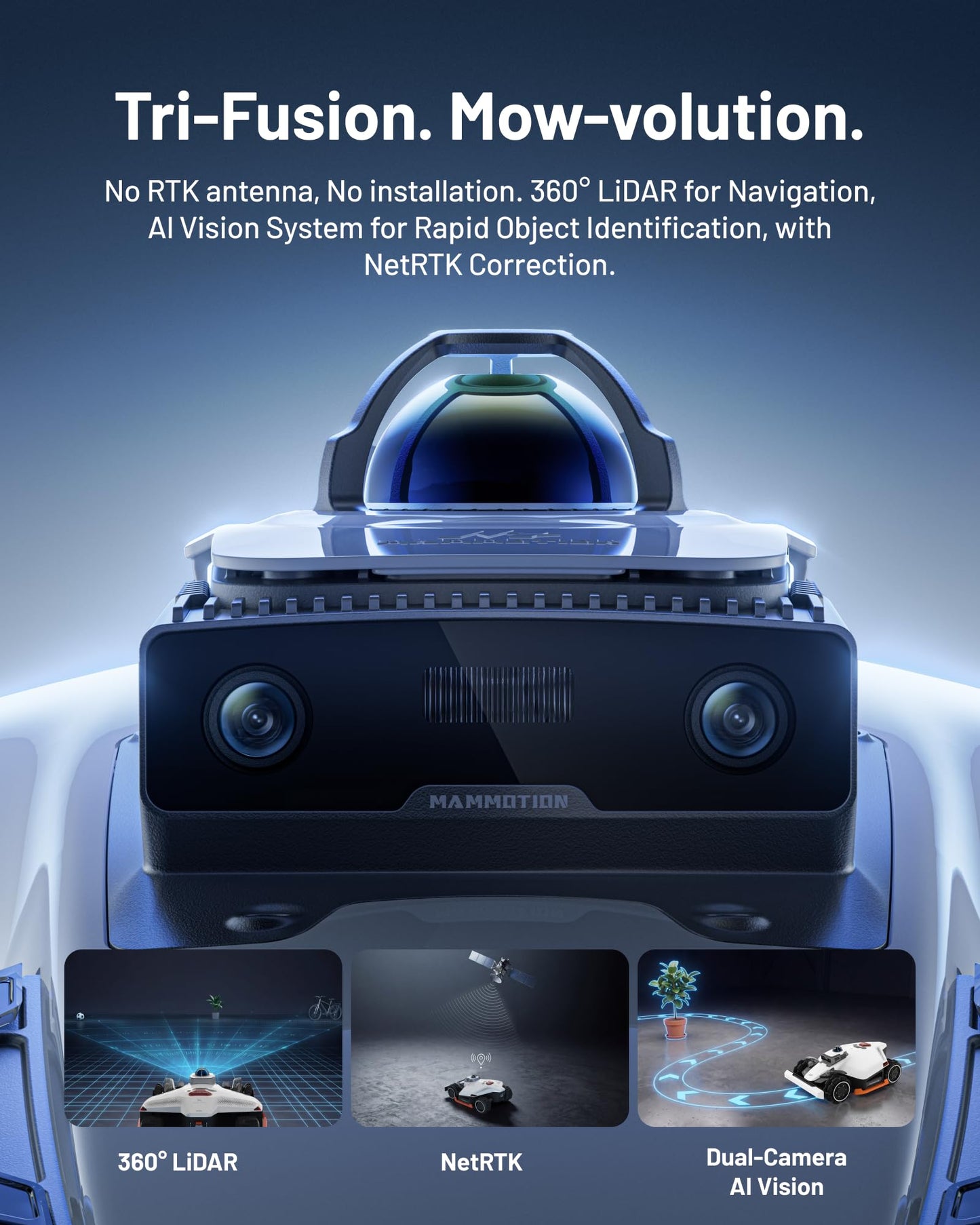 Mammotion LUBA 3 AWD 3000H Robot Lawn Mower with Garage (Ship Separately), 0.75 Acre, 360° LiDAR+NetRTK+AI Vision, All-Wheel-Drive for 80% Slopes, 30 Multi-Zone Management, Cutting Height 2.2"-4.0"