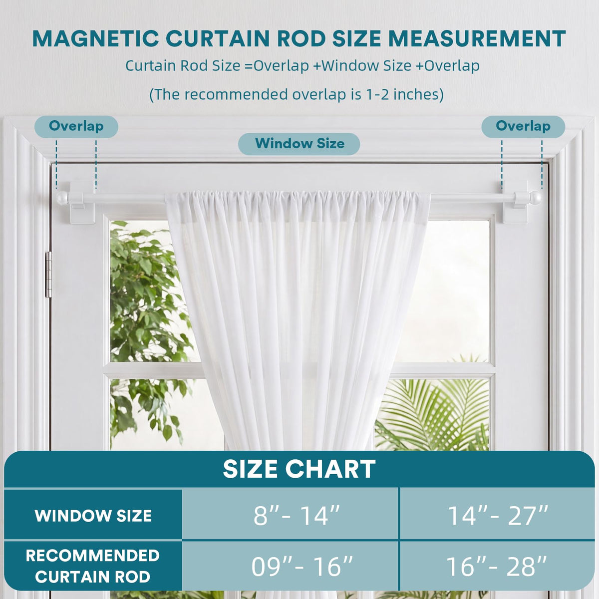 Turquoize 2 Pack Magnetic Curtain Rods for Metal Doors, 9-16", White